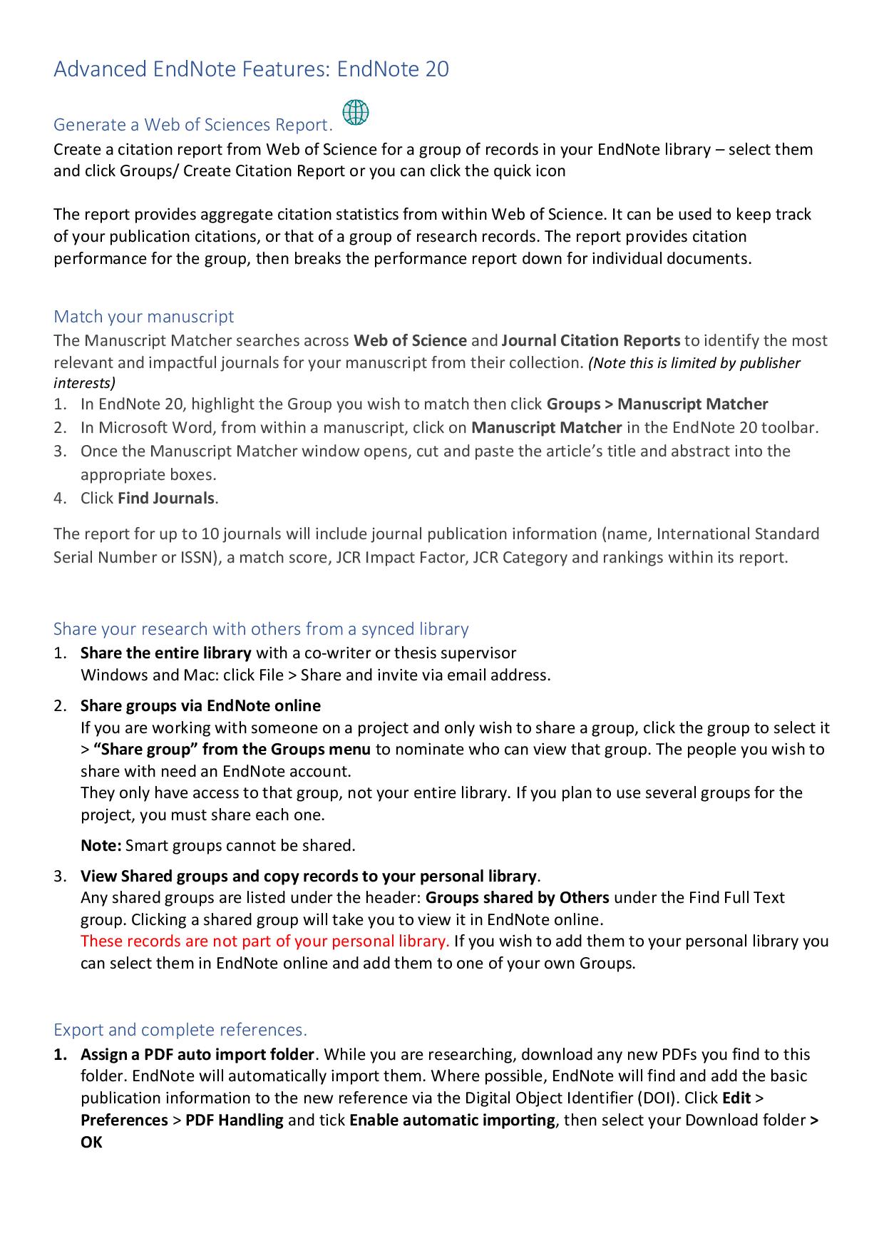 Guide to EndNote's advanced features