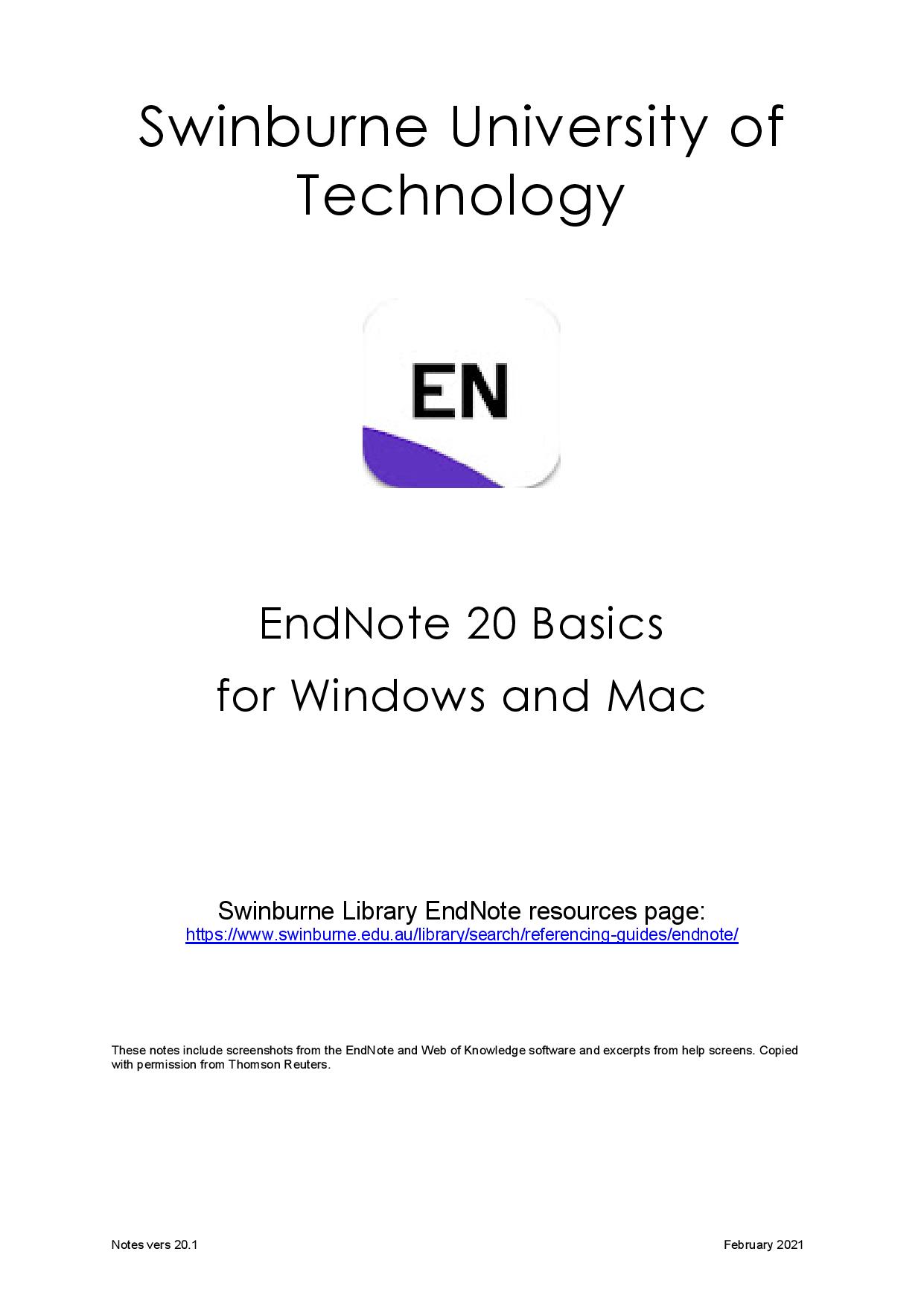 Swinburne Guide to EndNote for desktop (Windows and Mac)