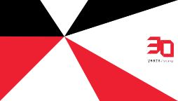 Red, black and white triangle shapes with text that says "30 years/young"