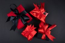 Red and black wrapped presents