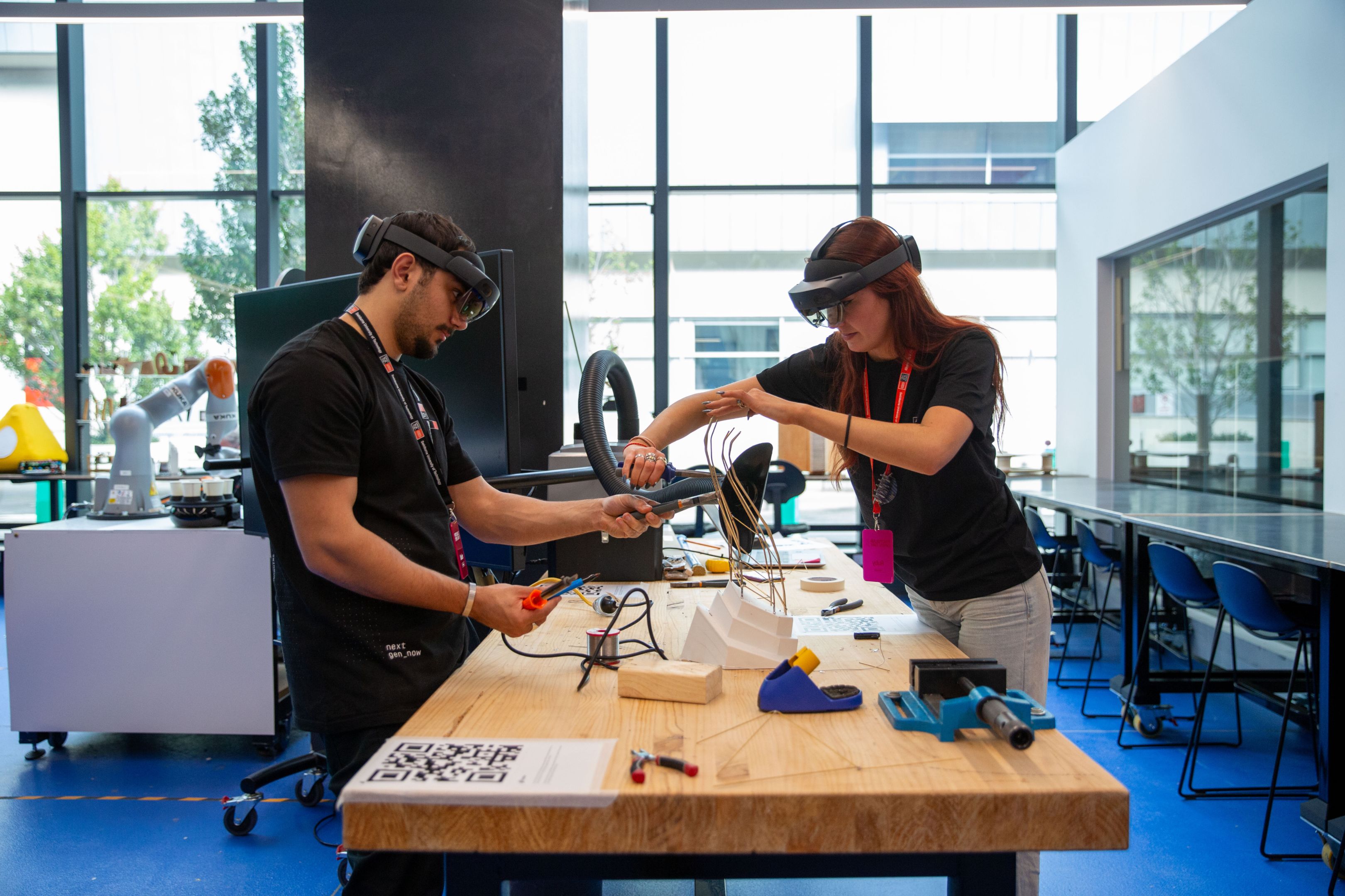 Open Day 2024 Two students wearing VR headsets at Swinburne Open Day 2024.