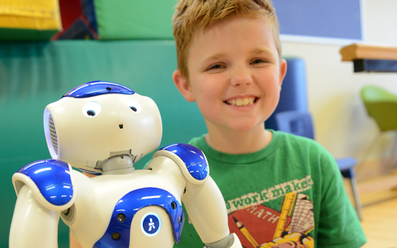 NAO with nine year old Miles at the Royal Children's Hospital