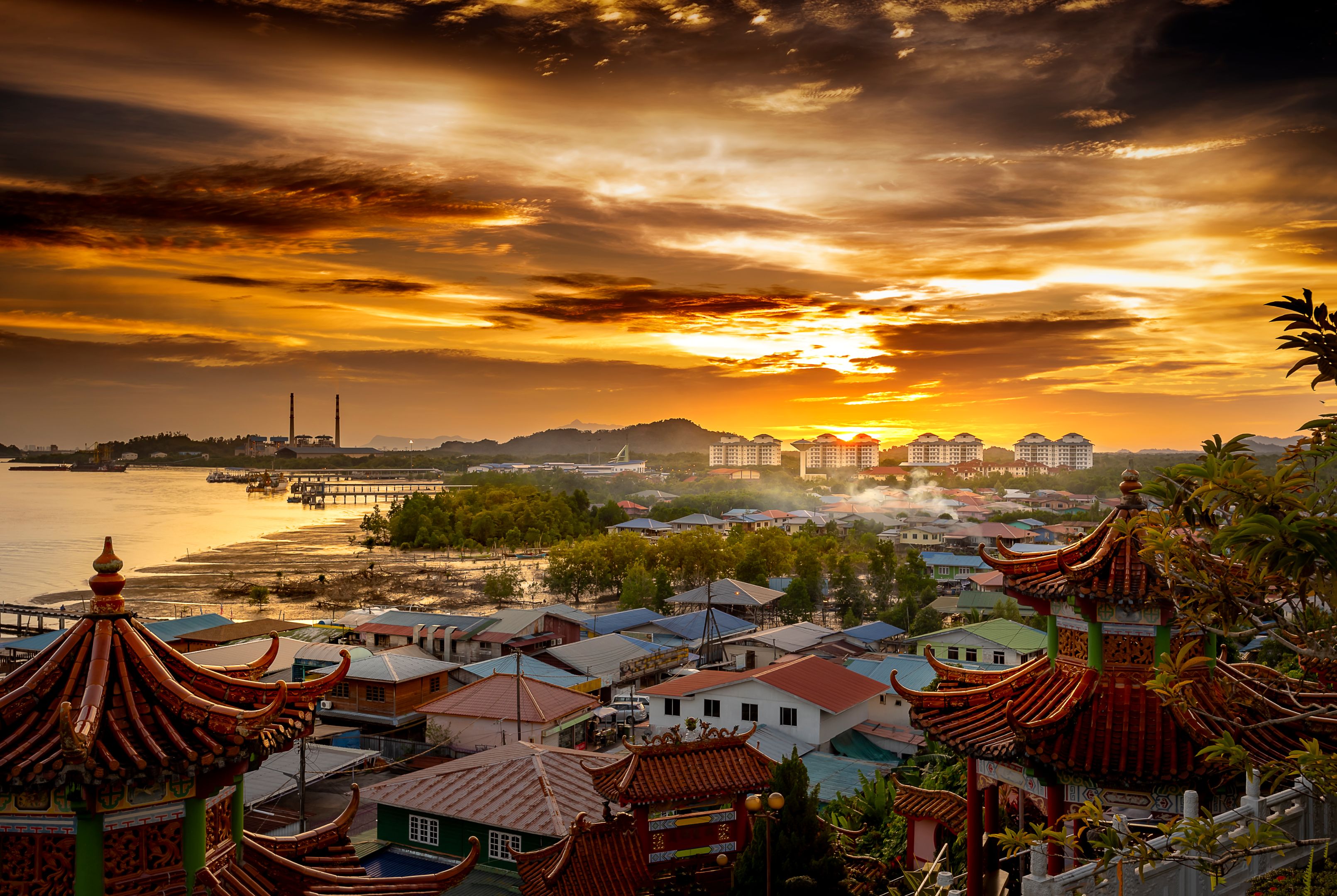 STOCK Kuching Sarawak Malaysia Sunset over Kuching Sarawak Malaysia