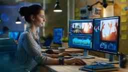 Female Video Editor Works with Footage