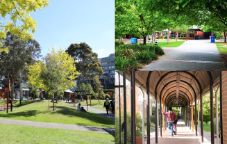 Swinburne Melbourne campuses composite: Hawthorn campus left, Croydon campus top right, Wantirna campus bottom right