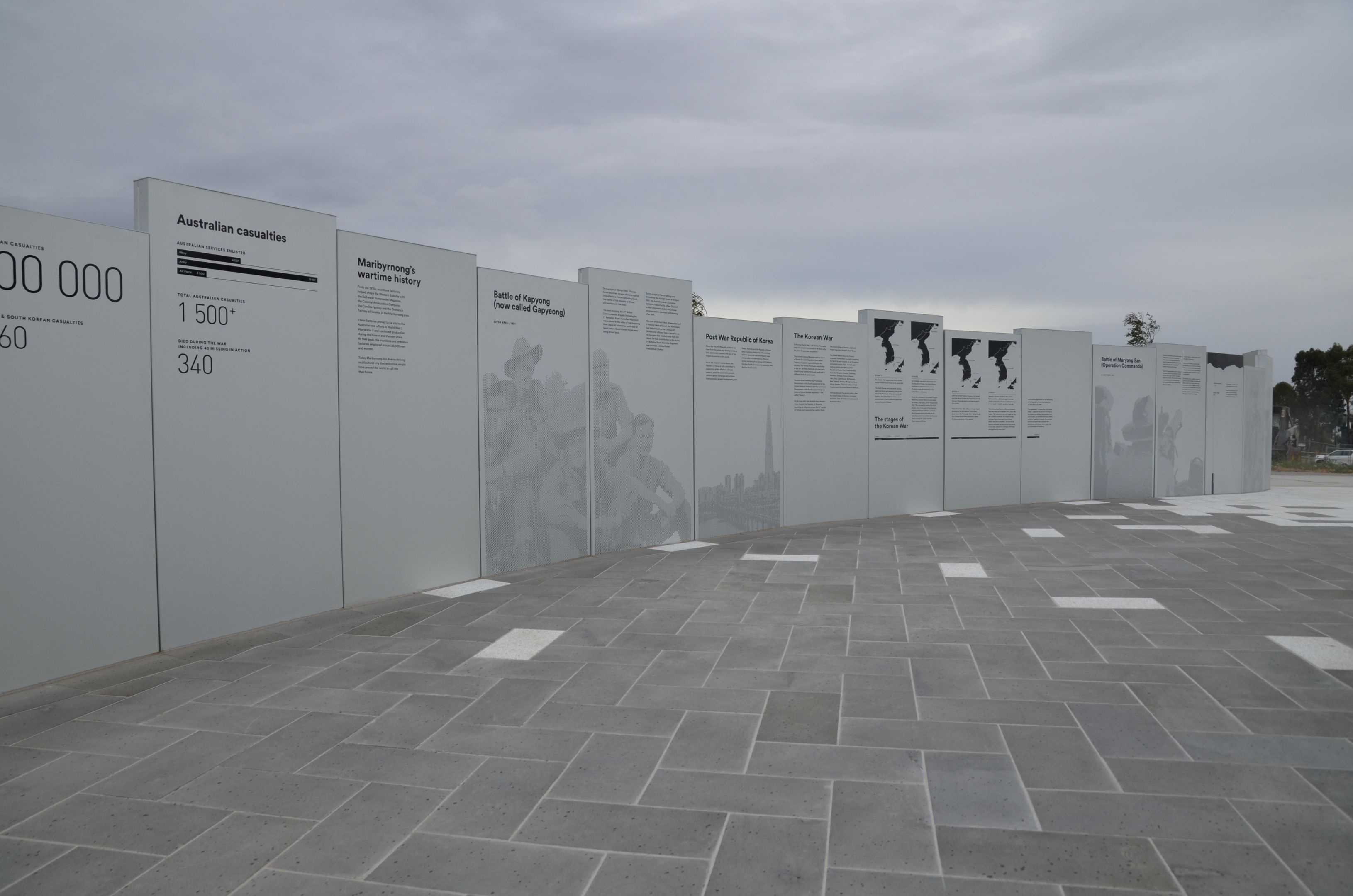 The interior walls contain powerful stories, statistics and imagery related to the War. Interior shot of the Melbourne Korean War Memorial