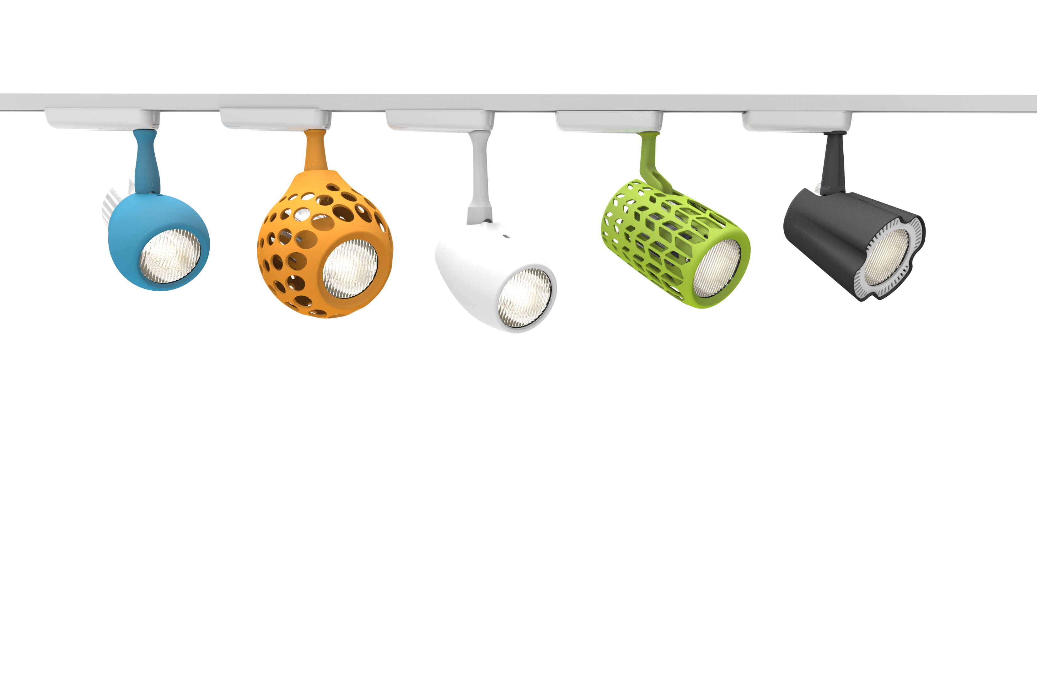 The 3D printed lights come in a range of colours and styles promoting the complex geometries only possible through 3D printing. LimeLite 3D printed light range - colours and style