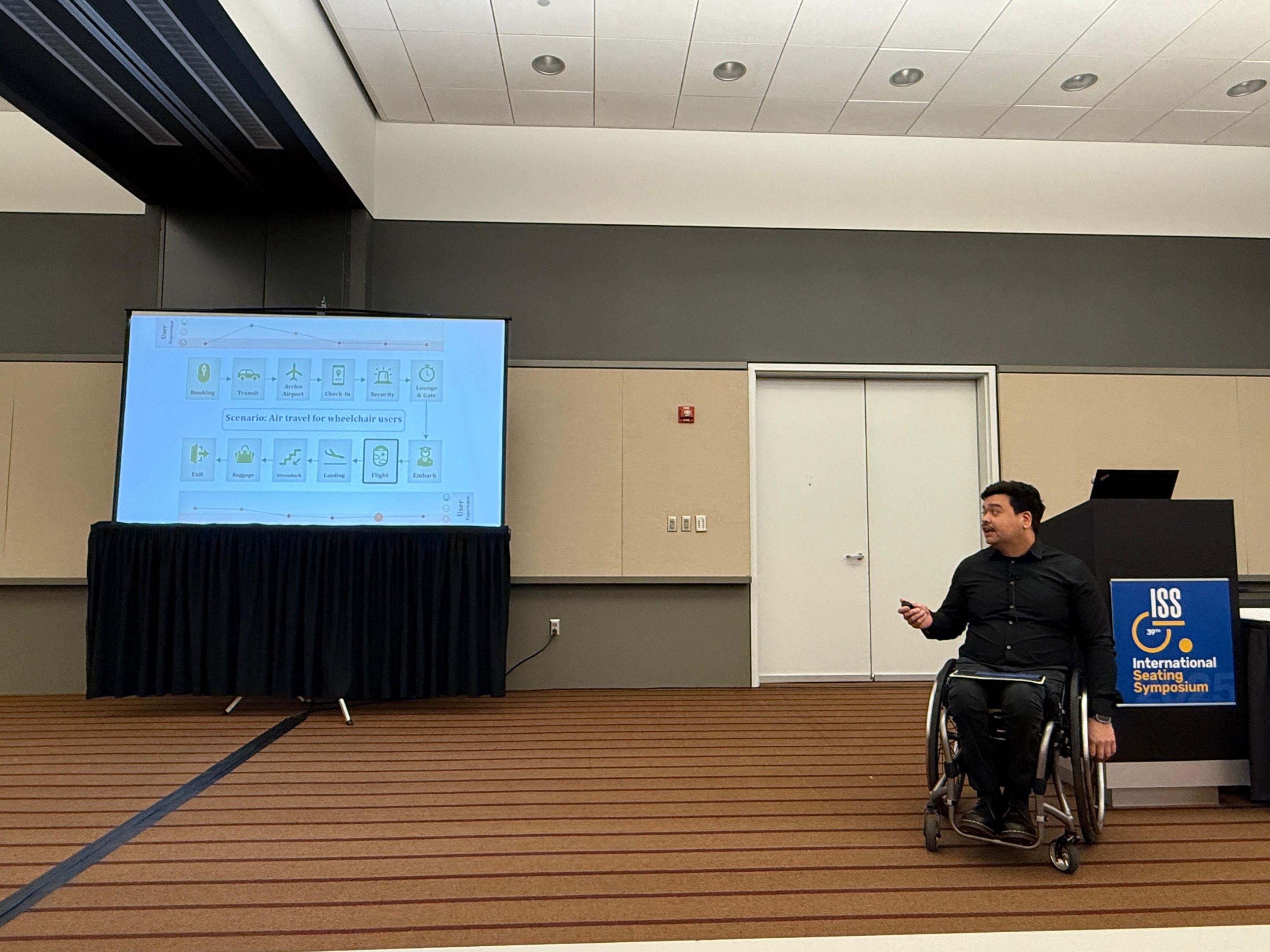 Swinburne PhD student Mark Hanson delivering his presentation at the International Seating Symposium held in March 2025, Pittsburgh, USA. 