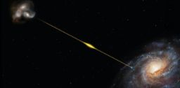 Artist’s impression of a record-breaking Fast Radio Burst, passing from a distant host galaxy to the Milky Way. ESO/M. Kornmesser