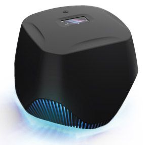 Research Impact Magazine - Gold Detector Image of black and glowing blue bottom, prototype gold detector