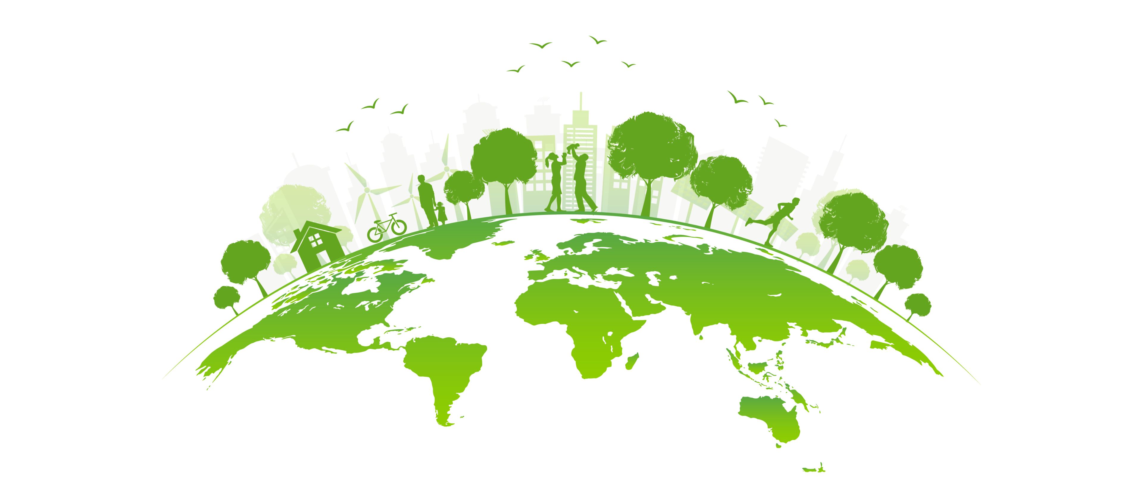 sustainability Ecology concept with green city on earth, World environment and sustainable development concept, vector illustration