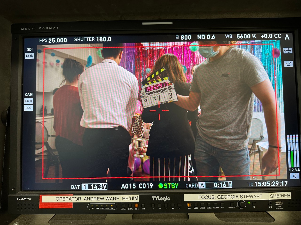On set of Monologue, looking through the director's monitor