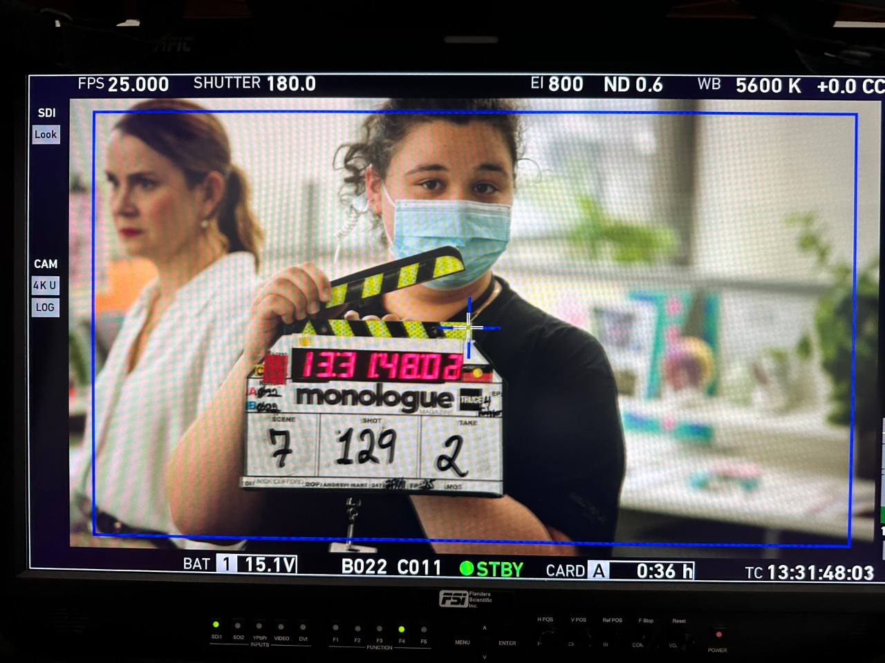 On set of Monologue, looking through the director's monitor