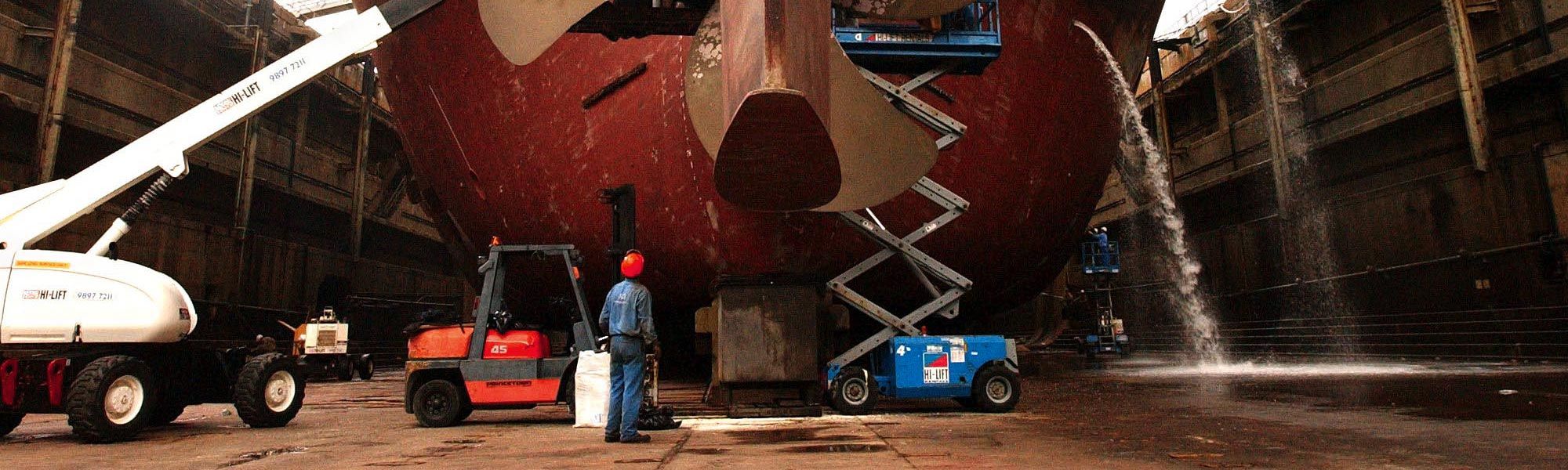 Research Magazine - Ship Large dry docked ship getting repairs