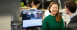 Woman teaching man and they are both professional learners
