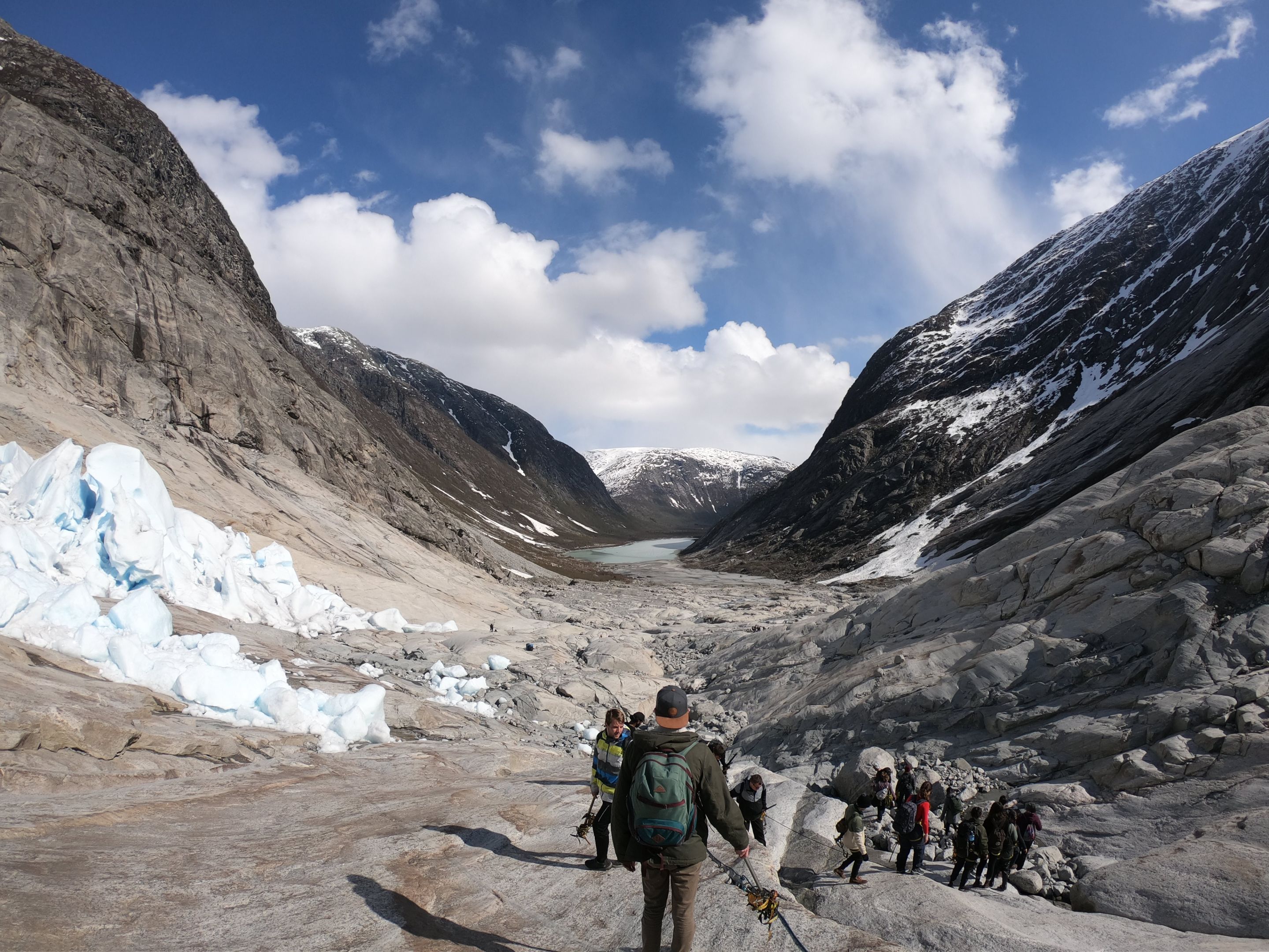 Study abroad and exchange student Michael Students hiking through a snowy mountain pass