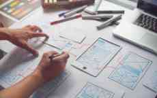 ux Graphic designer creative  sketch planning application process development prototype wireframe for web mobile phone . User experience concept.